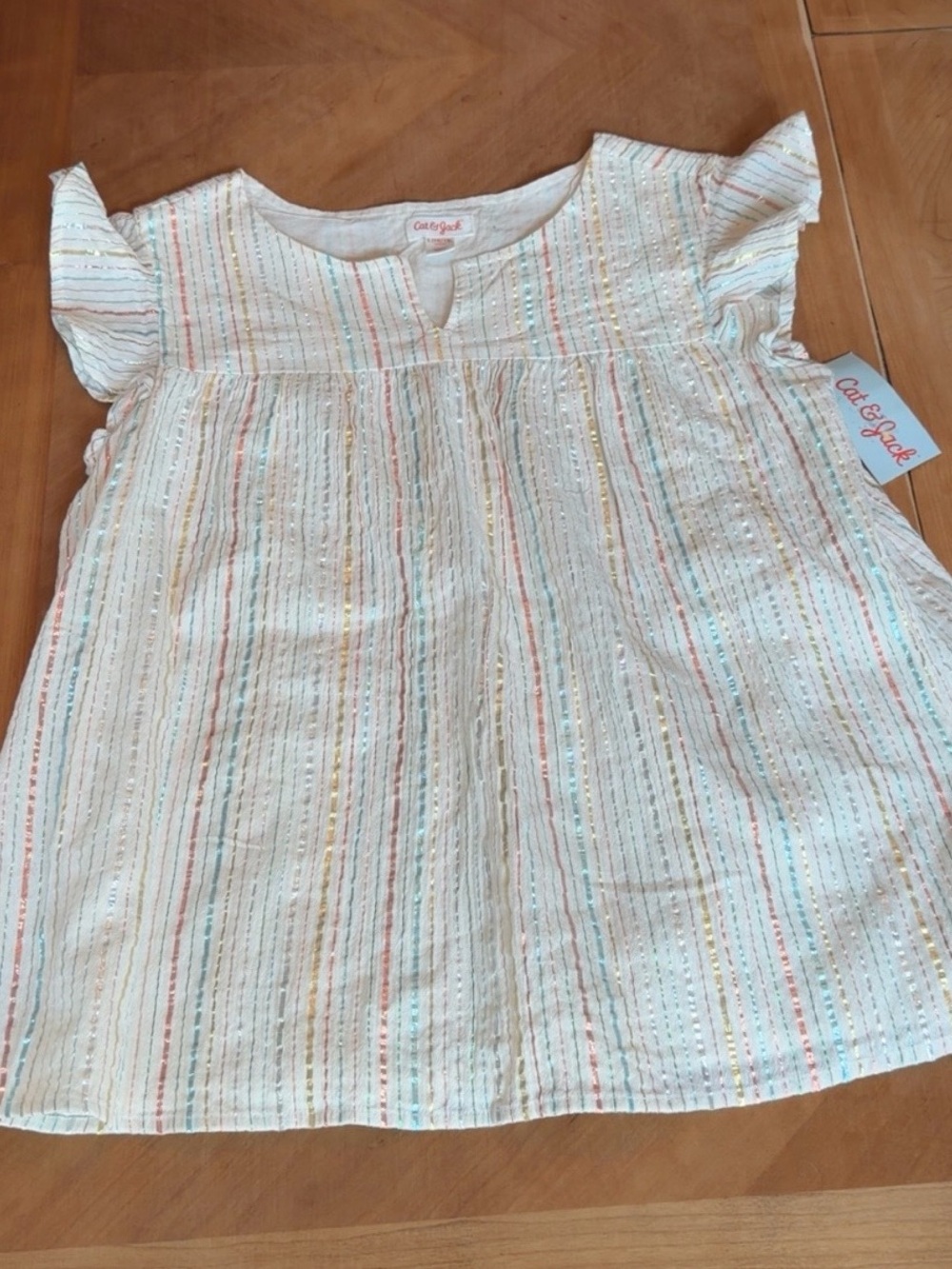Cat & Jack Cream Top with Rainbow Metallic Stripes